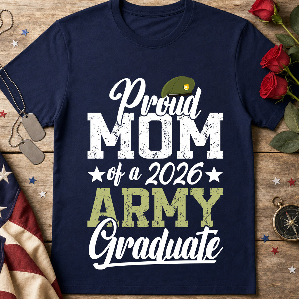 Proud Army Mom 2026 Graduate T-Shirt in navy