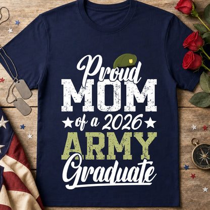 Proud Army Mom 2026 Graduate T-Shirt in navy