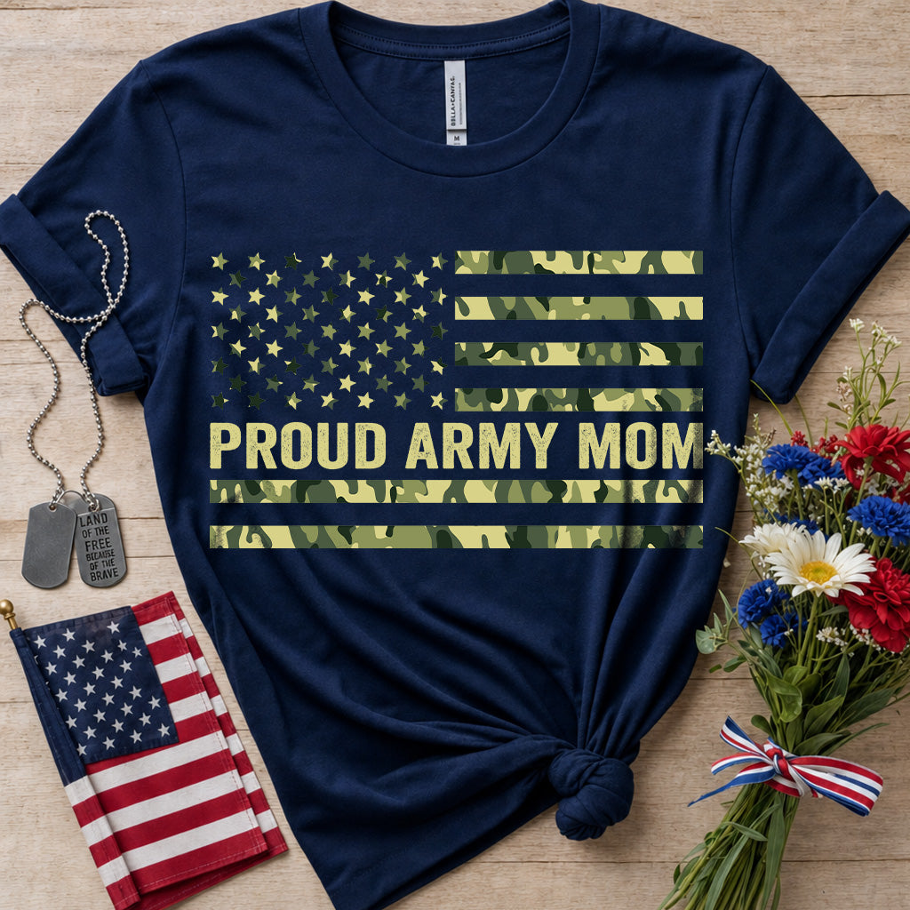 Proud Army Mom Camo Flag T-Shirt