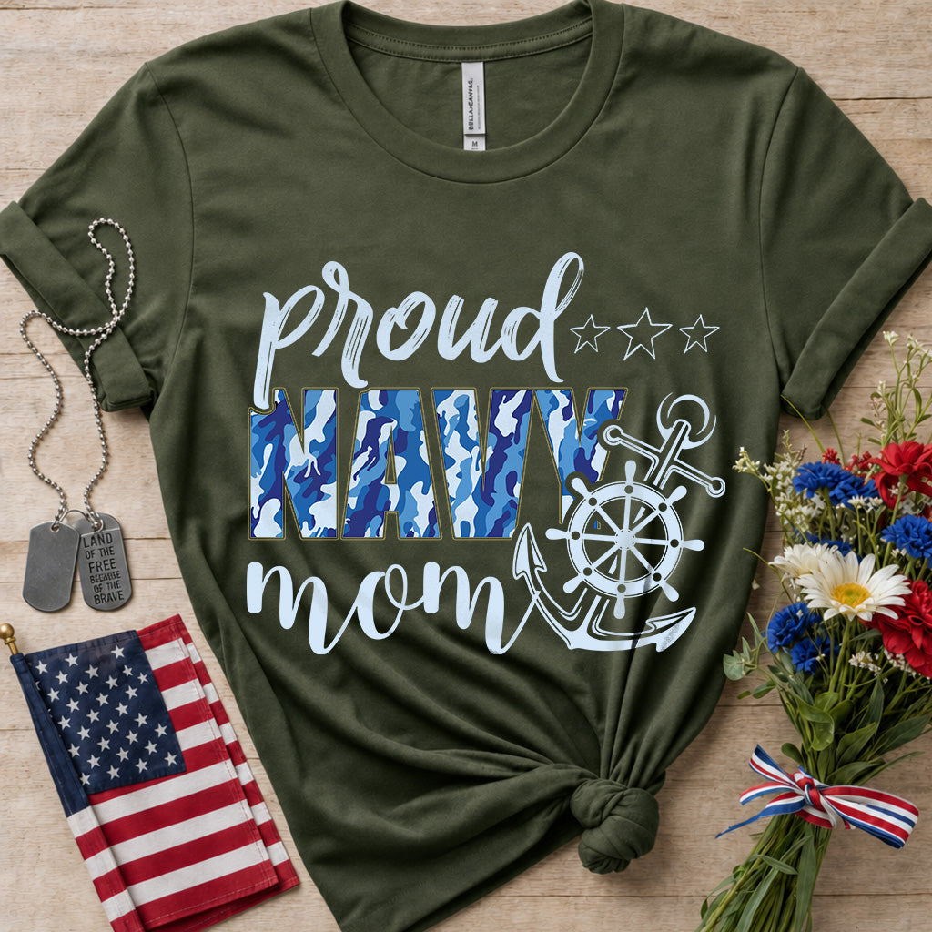 Proud Navy Mom Blue Camo T-Shirt