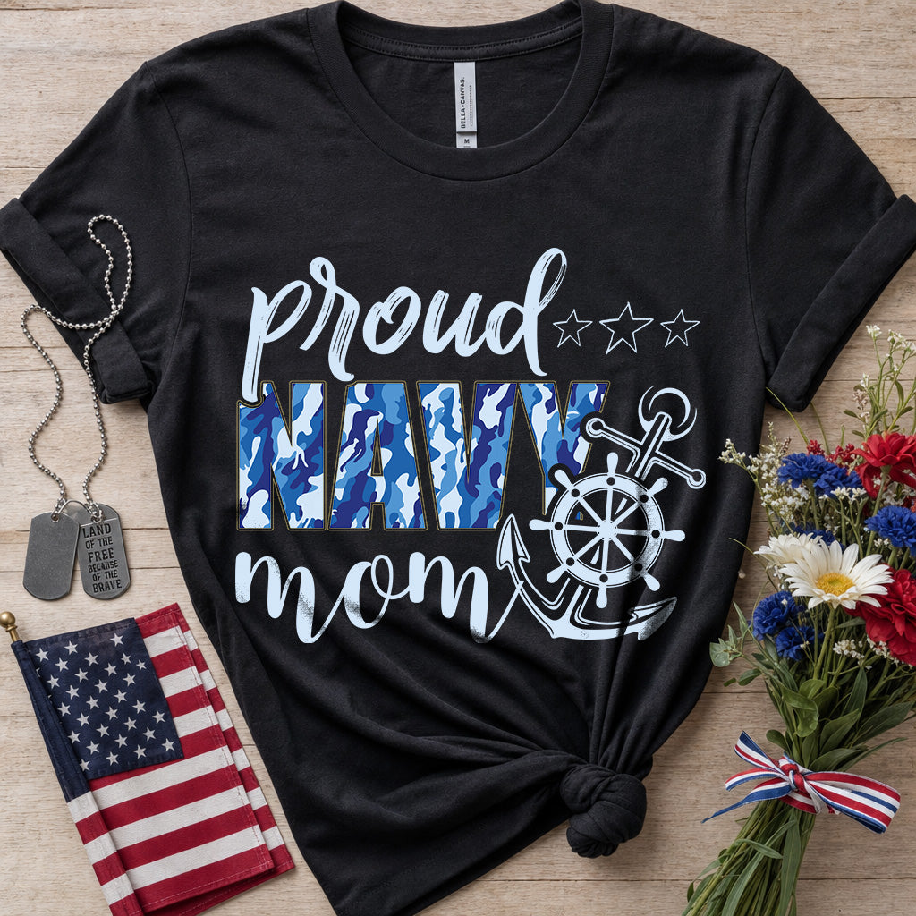 Proud Navy Mom Blue Camo T-Shirt