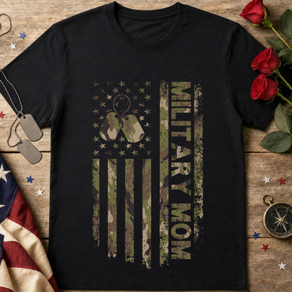 Military Mom T-Shirt – Camo Flag Design