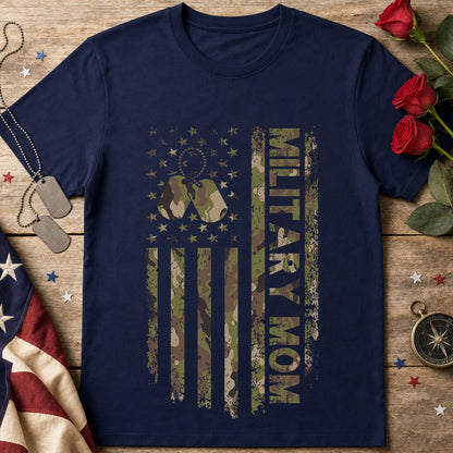 Military Mom T-Shirt – Camo Flag Design