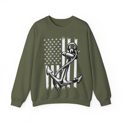 Navy Anchor Sweatshirt | Distressed American Flag | Sailor Veteran Gift Crewneck