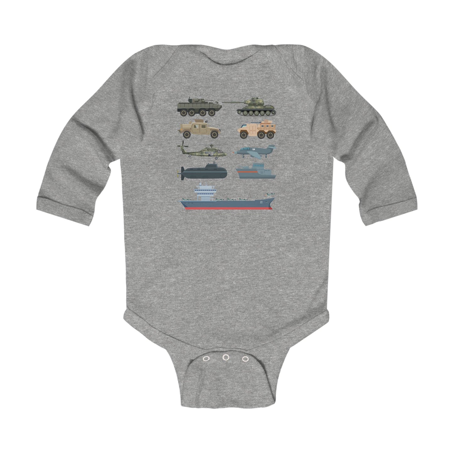 Military Vehicles Baby Onesie | Tanks Planes Ships Infant Bodysuit