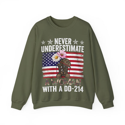 Never Underestimate Woman DD-214 Sweatshirt | Female Veteran Pride Gift