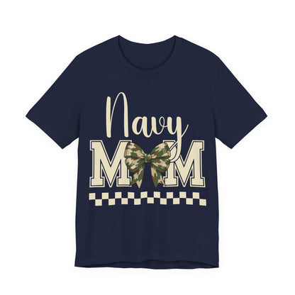 Navy Mom T‑Shirt with Camo Bow — Military Mom Gift