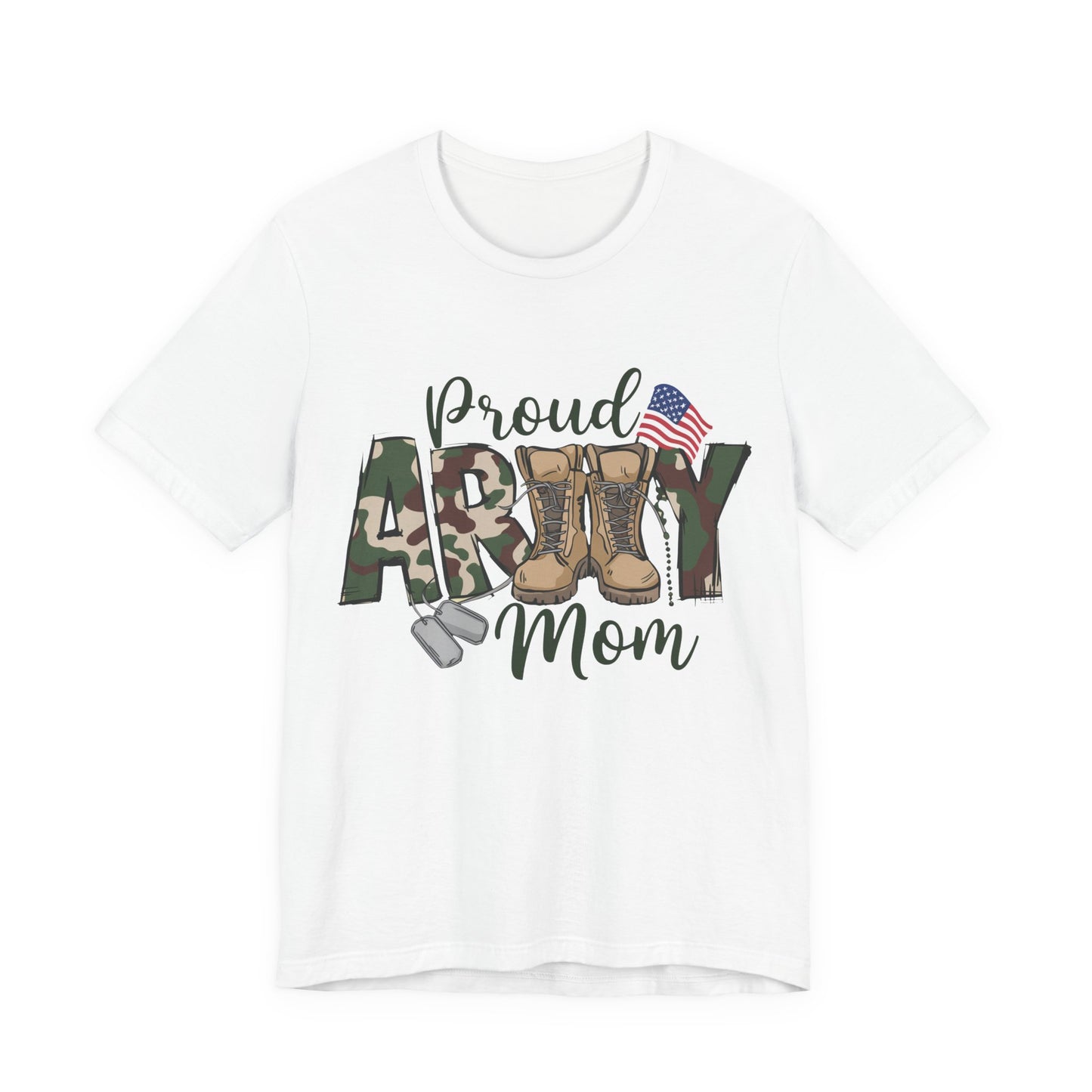 Proud Army Mom T-Shirt — Camouflage Boots & Flag Military Mom Tee