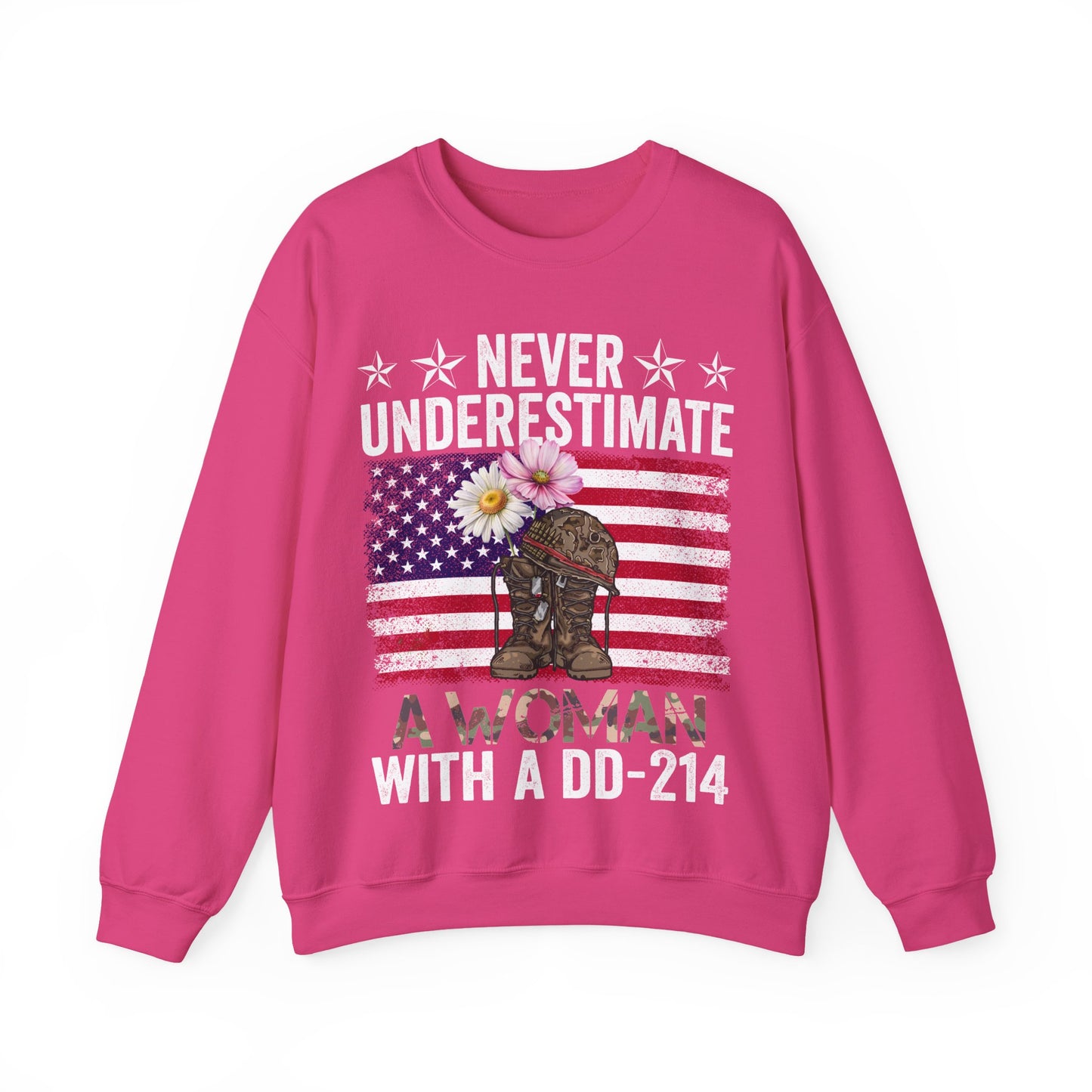 Never Underestimate Woman DD-214 Sweatshirt | Female Veteran Pride Gift
