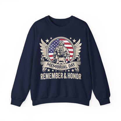 Memorial Day Sweatshirt - 'Remember & Honor' American Flag Soldier Crewneck
