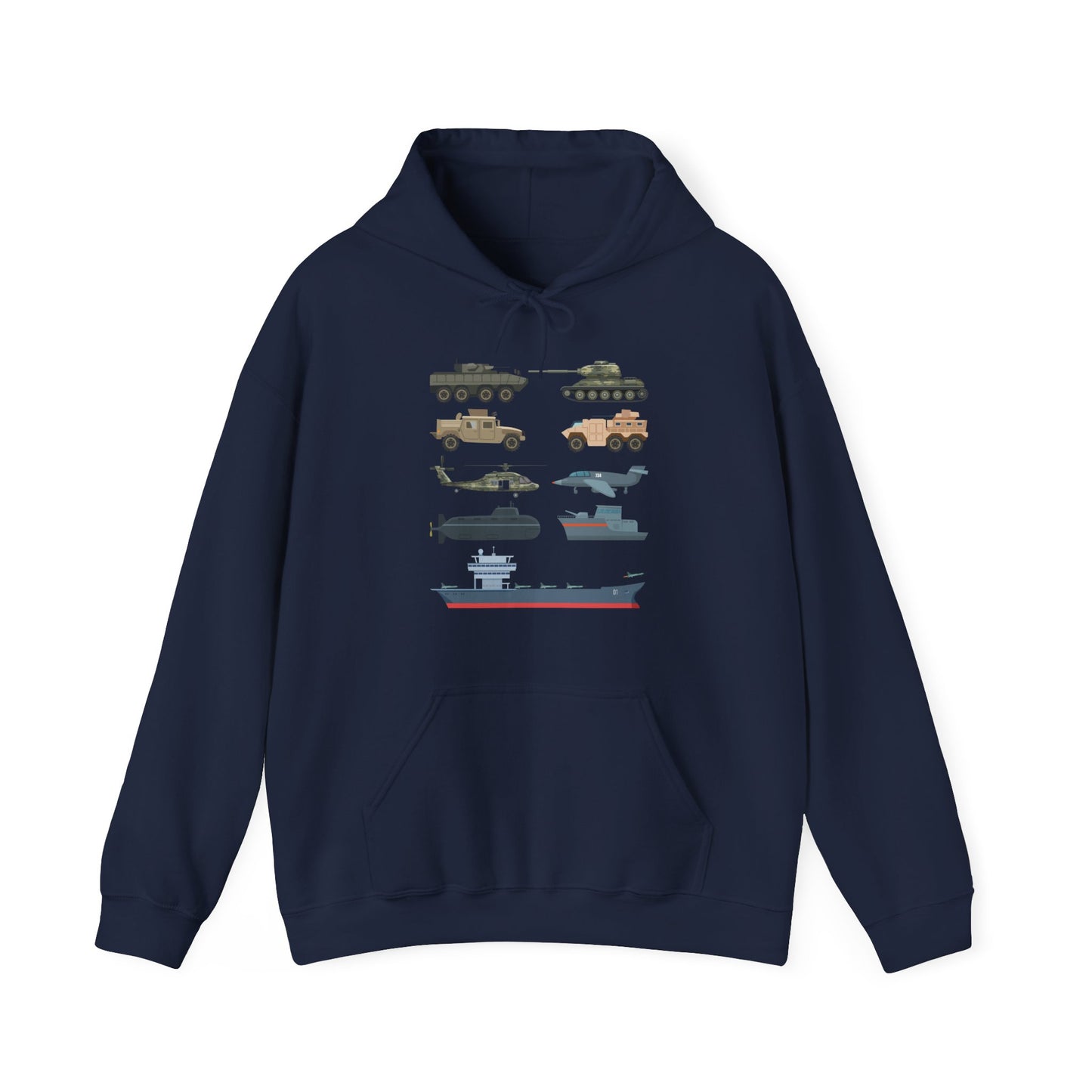 Military Vehicle Hoodie — Vintage Tanks, Planes & Aircraft Carrier Graphic Sweatshirt