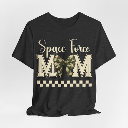 Space Force Mom T-Shirt — Camo Bow Military Pride Tee