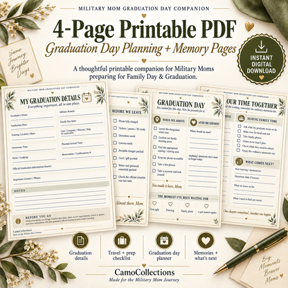 Military Mom Graduation Day Companion – 4-Page Printable Planner & Keepsake