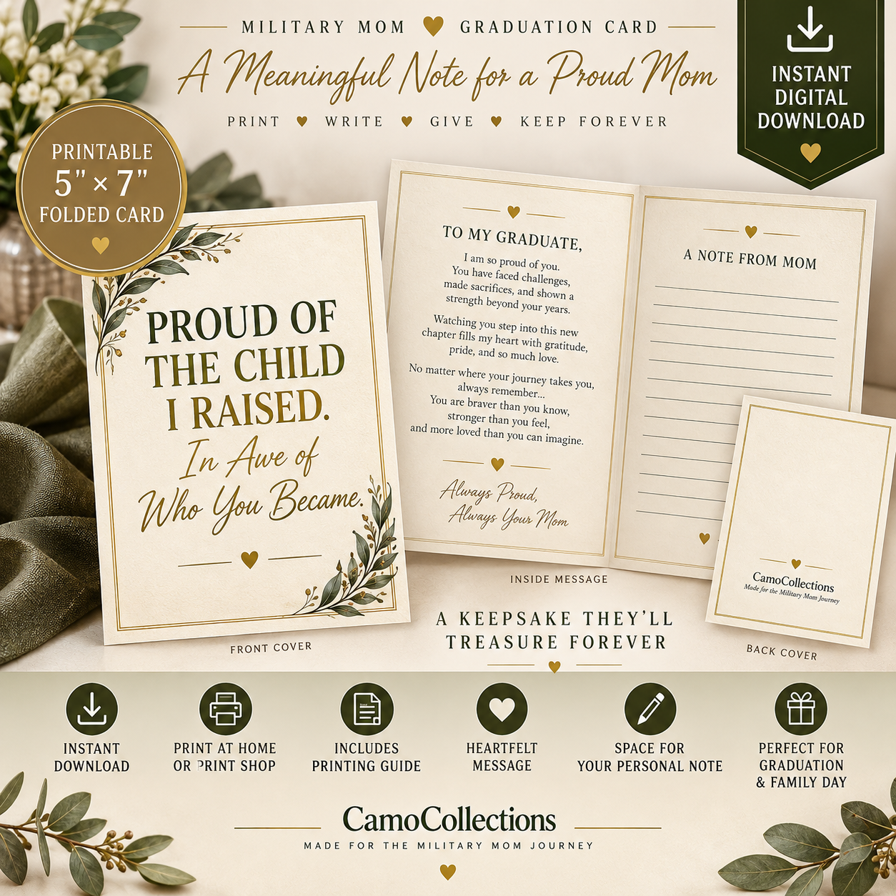 Military Mom Graduation Card – Printable 5x7 Keepsake Card