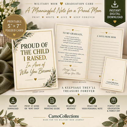Military Mom Graduation Card – Printable 5x7 Keepsake Card
