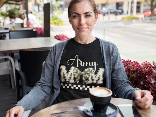 Army Mom T‑Shirt — Camo Bow Military Mom Tee